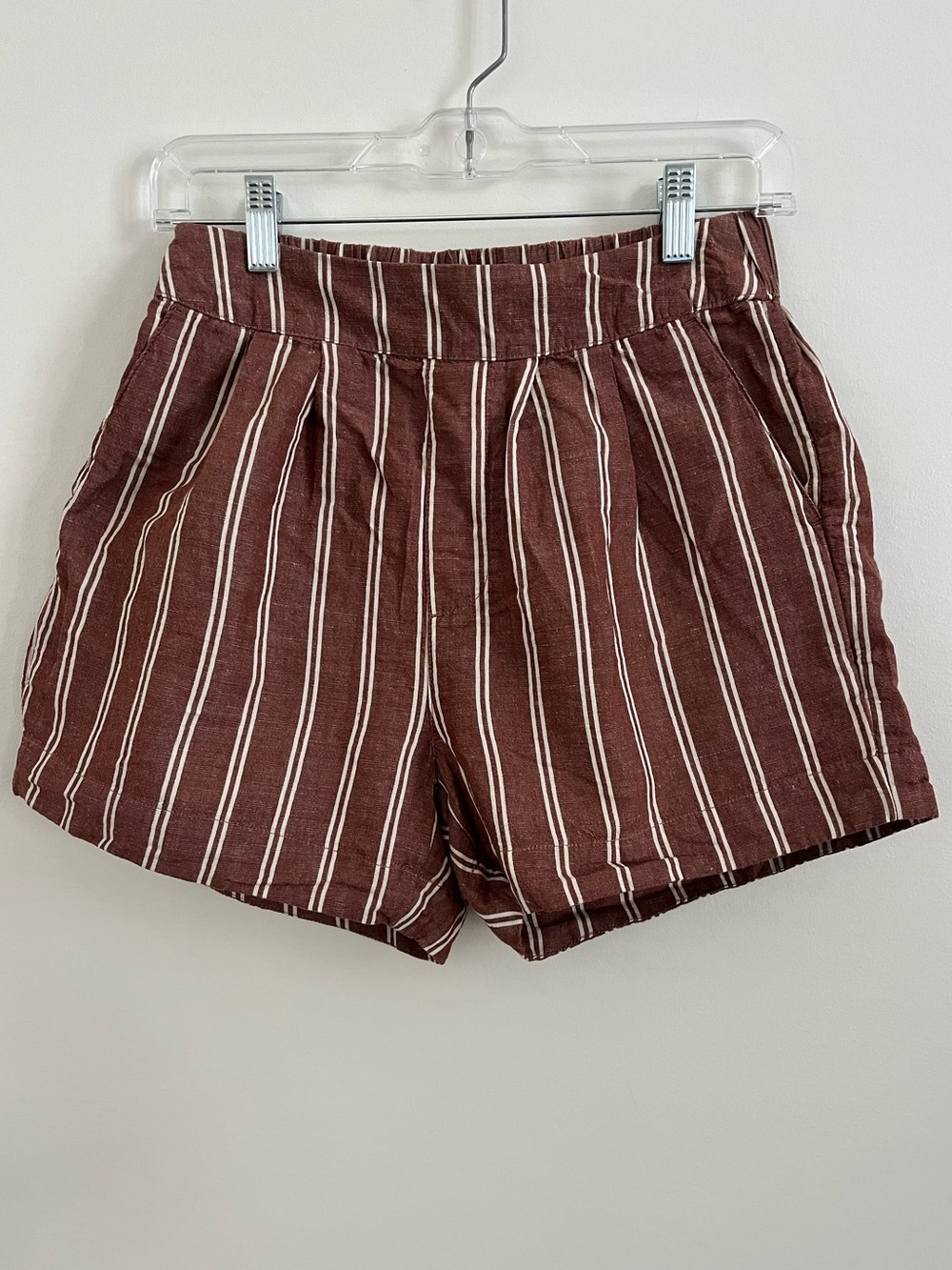 Pact Mahogany Stripe Canopy Linen Blend Pleated Short size XS